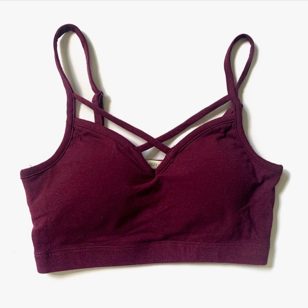 NWOT Wine Strappy Criss Cross Caged Bra Crop Top - Picture 2 of 7